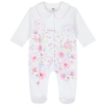Baby Girls White Floral Babygrow