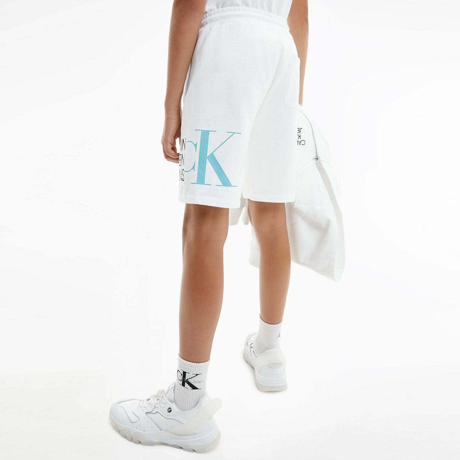 Boys White Logo Organic Cotton Shorts, 3, hi-res image number null