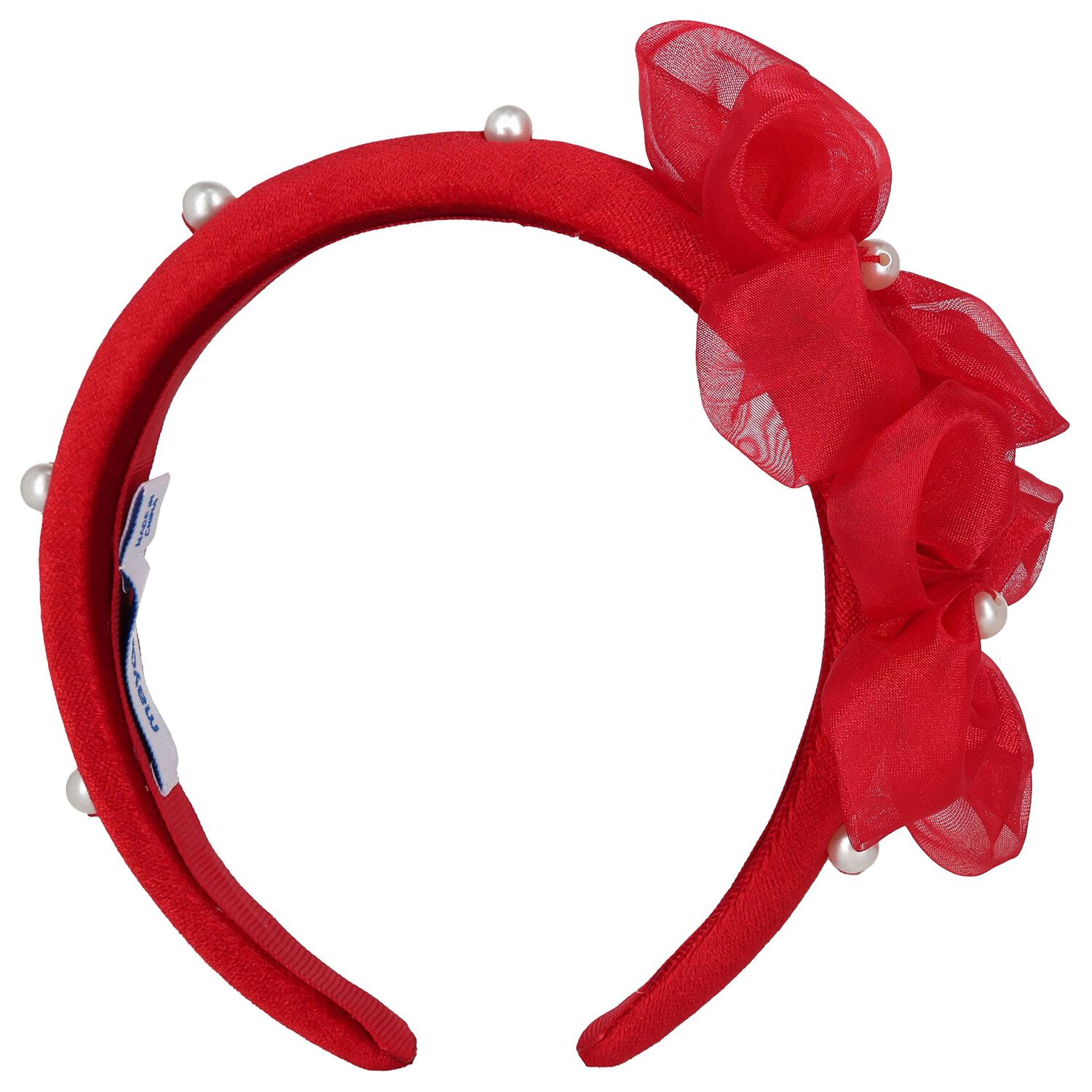 Girls Red Pearl Velvet Headband, 2, hi-res