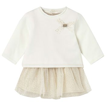 Baby Girls Ivory & Beige Tulle Dress Set