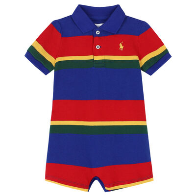 Baby Boys Multi-Colored Striped Logo Romper