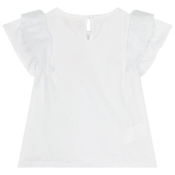 Girls White 3D Flower Blouse