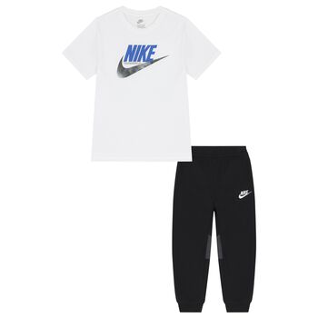Boys White & Black Logo Trousers Set