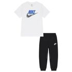 Boys White & Black Logo Trousers Set, 1, hi-res