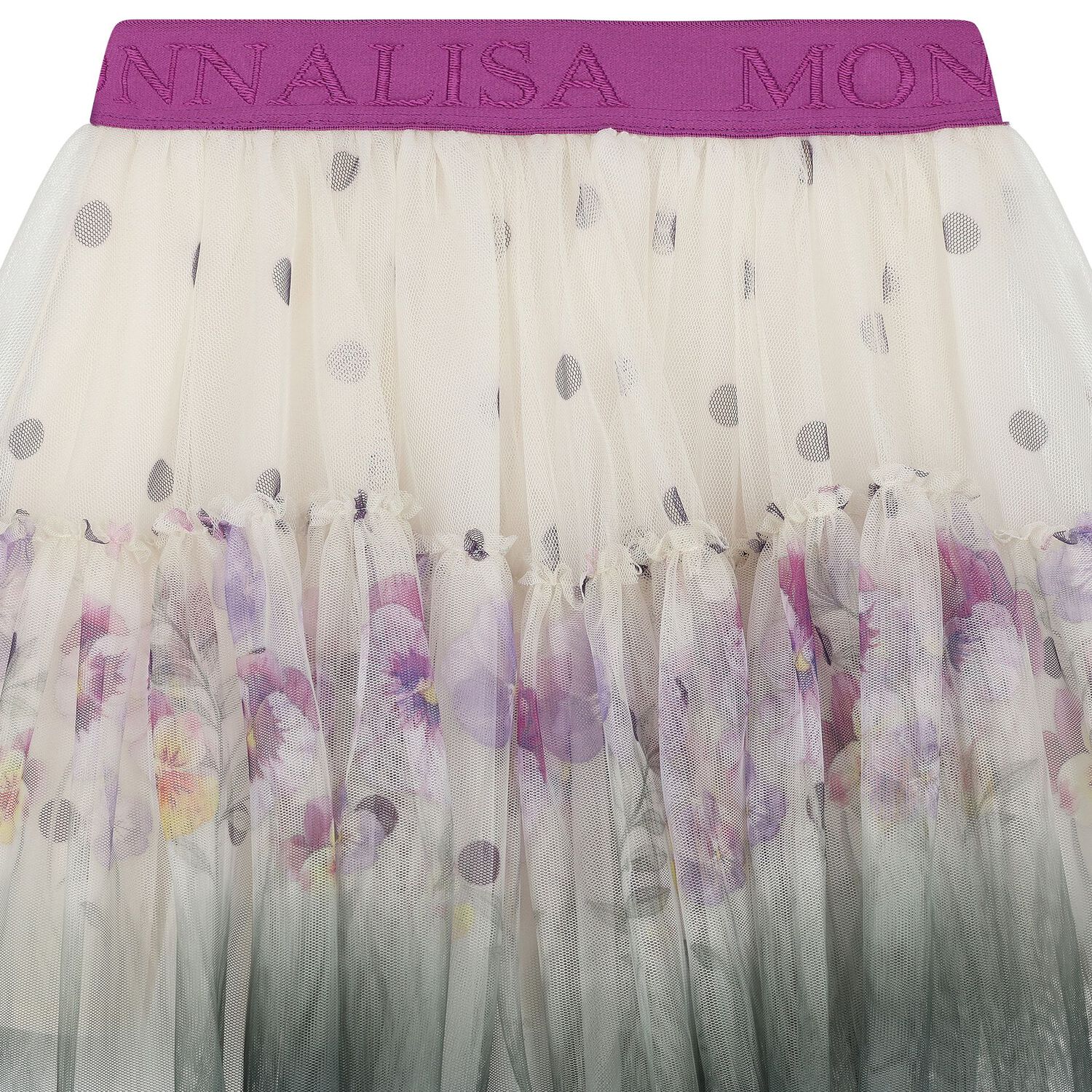 Girls Ivory & Purple Floral Logo Tulle Skirt, 1, hi-res