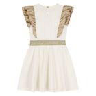 Younger Girls Ivory & Gold Logo Ruffled Dress, 1, hi-res