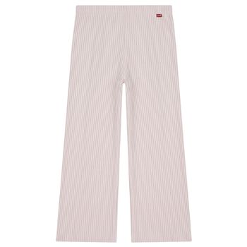 Girls Pink Ribbed Wide Leg Trousers