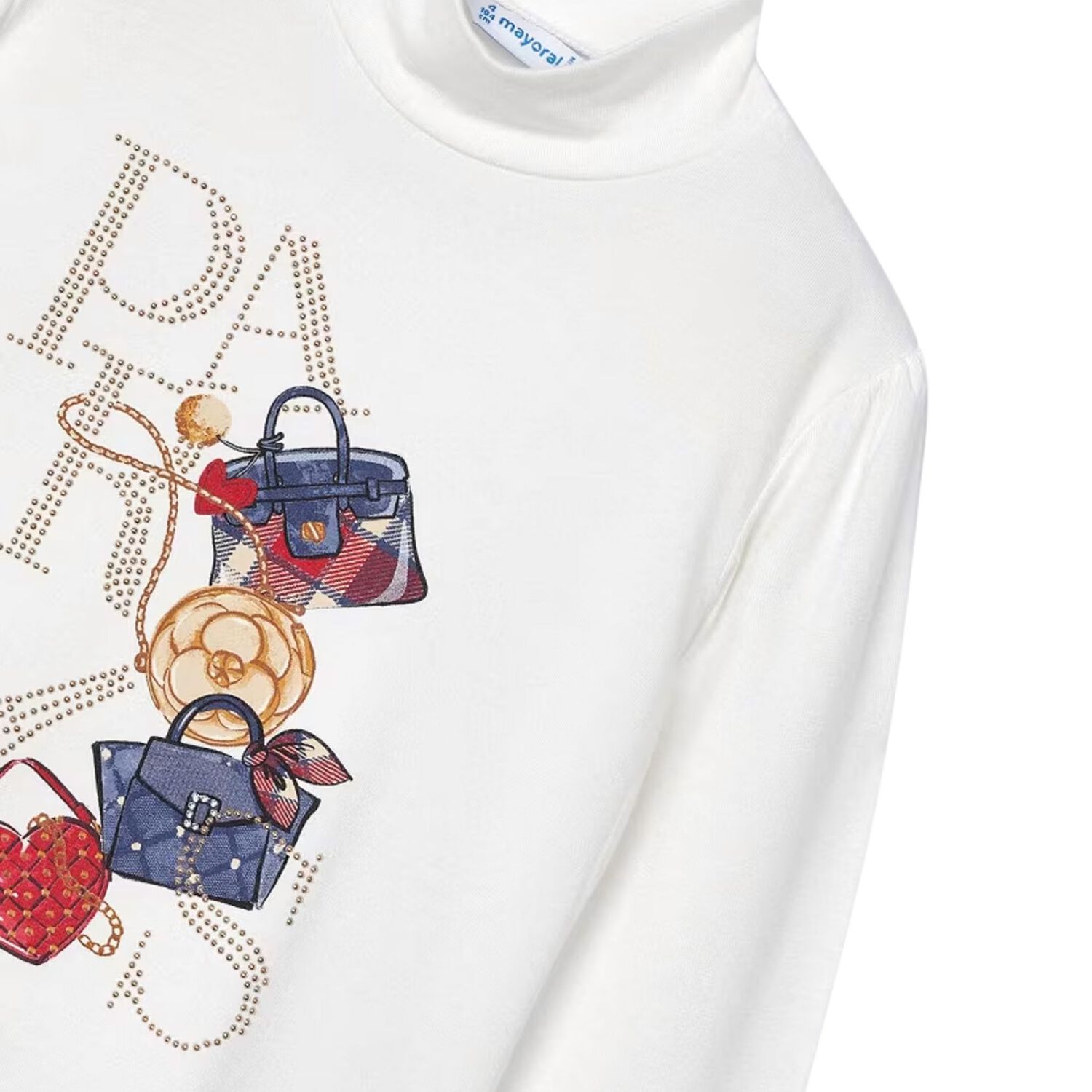 Girls Ivory Hand Bag Long Sleeve Top, 1, hi-res image number null