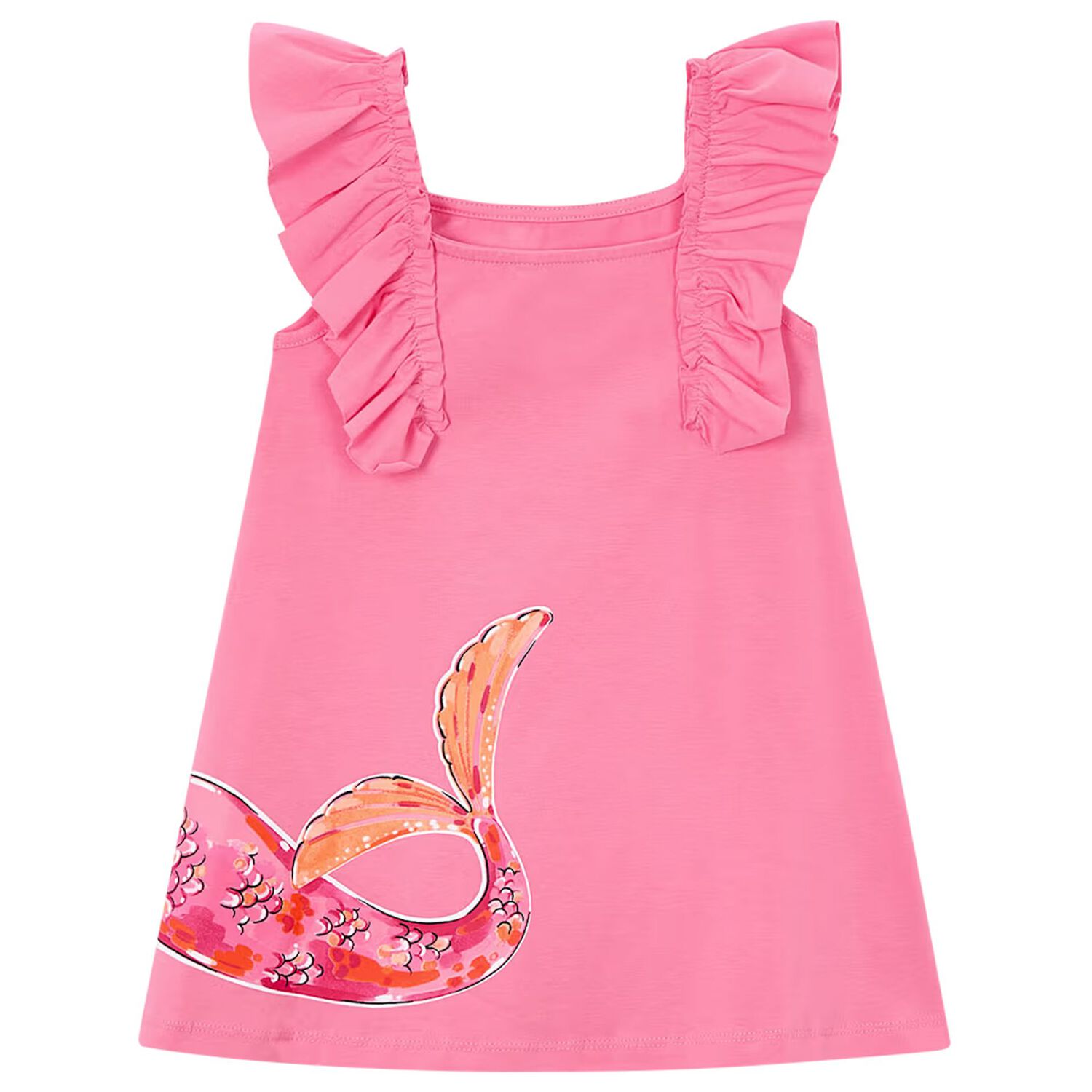 Girls Pink Mermaid Ruffled Dress, 2, hi-res