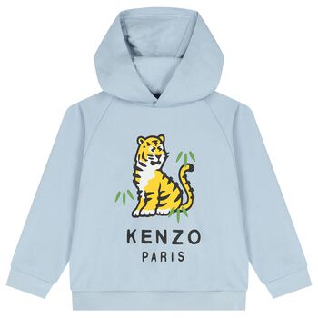 Boys Blue Tiger Logo Hooded Top