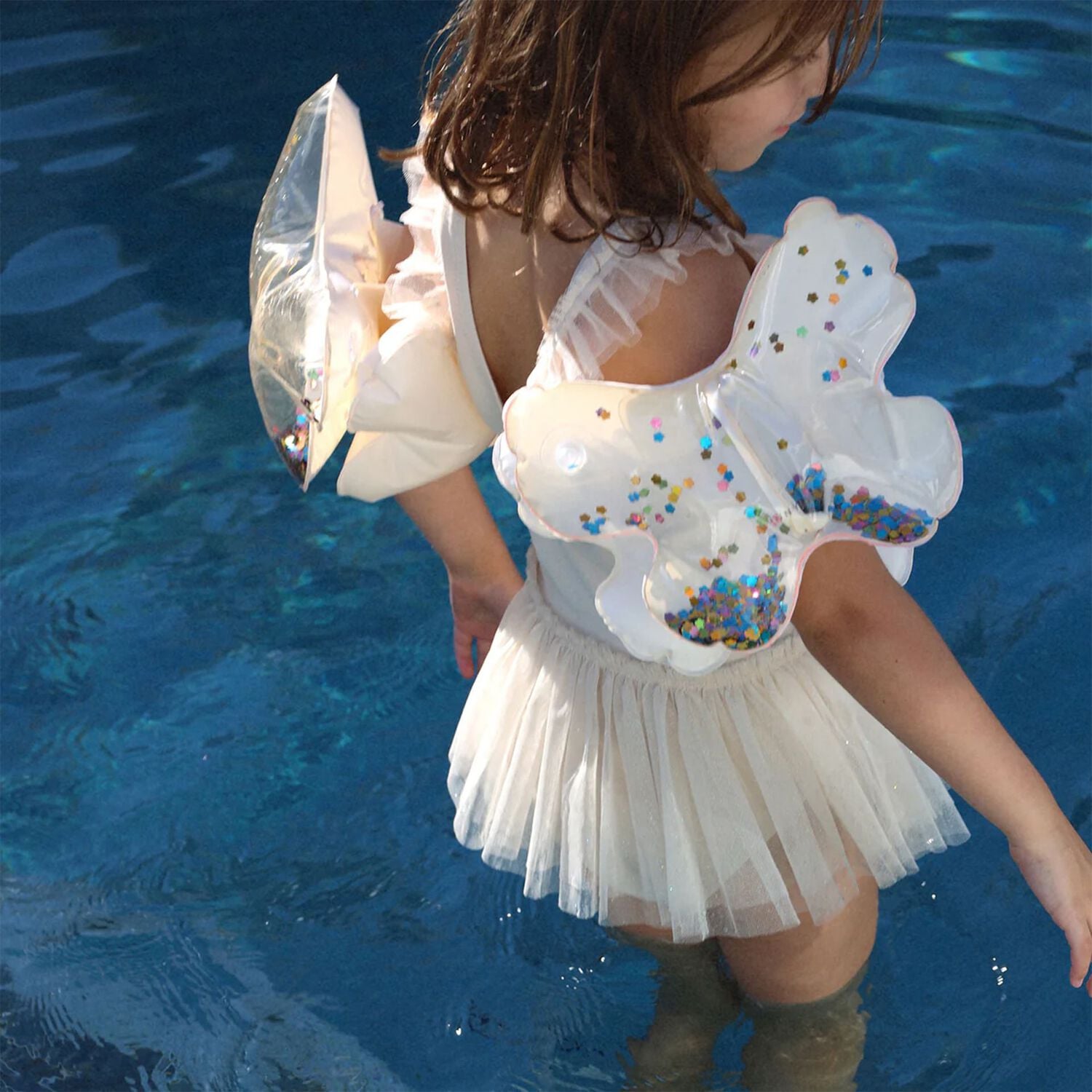 Beige Cotton Candy Glitter Inflatable Arm Bands, 1, hi-res