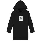 Girls Black Logo Hooded Dress, 1, hi-res
