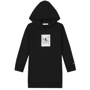 Girls Black Logo Hooded Dress