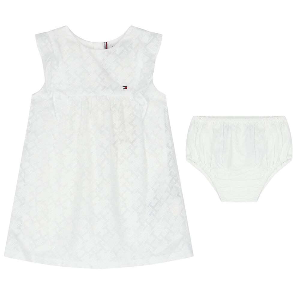 hård halskæde Udråbstegn Tommy Hilfiger Baby Girls White Logo Dress | Junior Couture USA