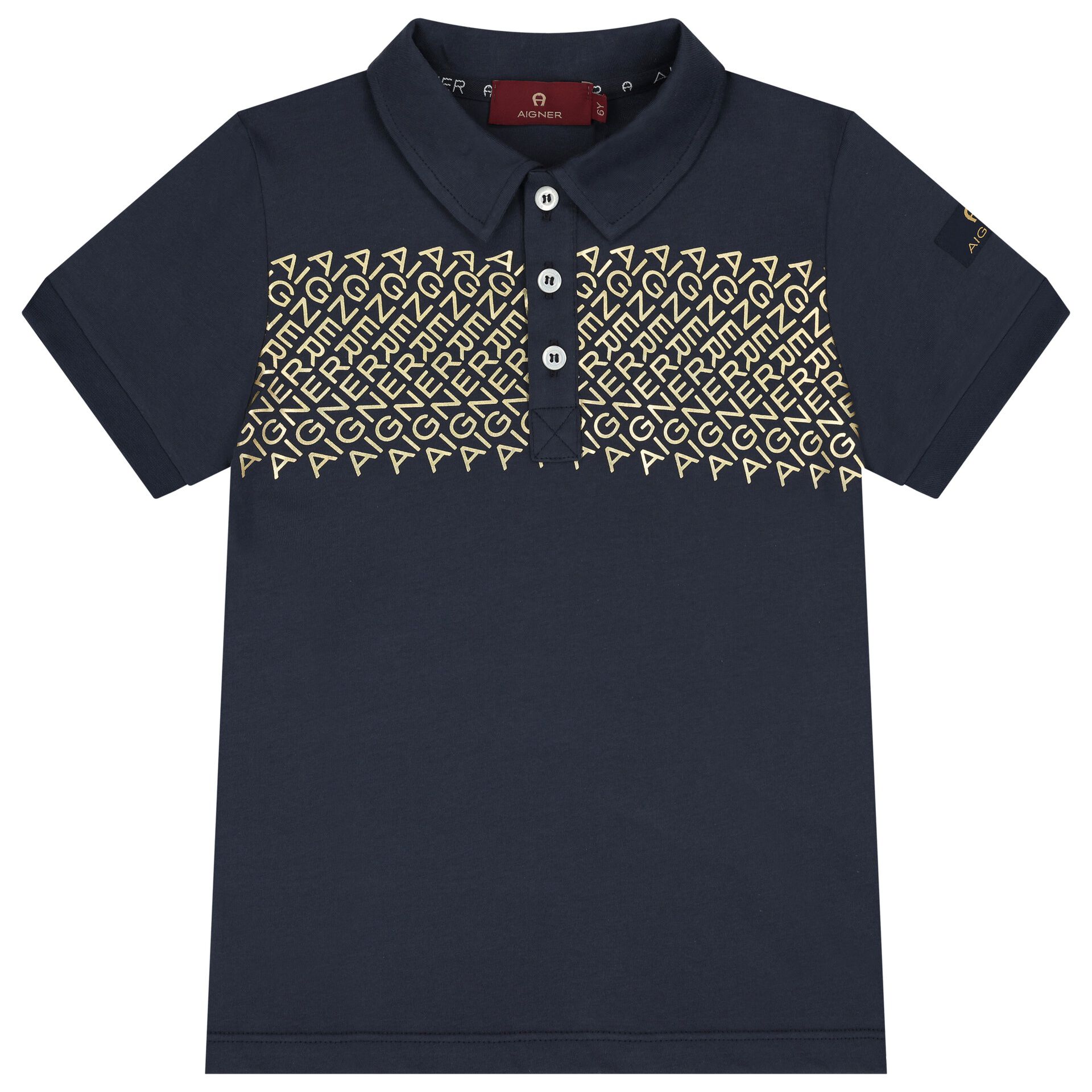 Aigner Boys Navy Blue Gold Logo Polo Shirt Junior Couture Bahrain