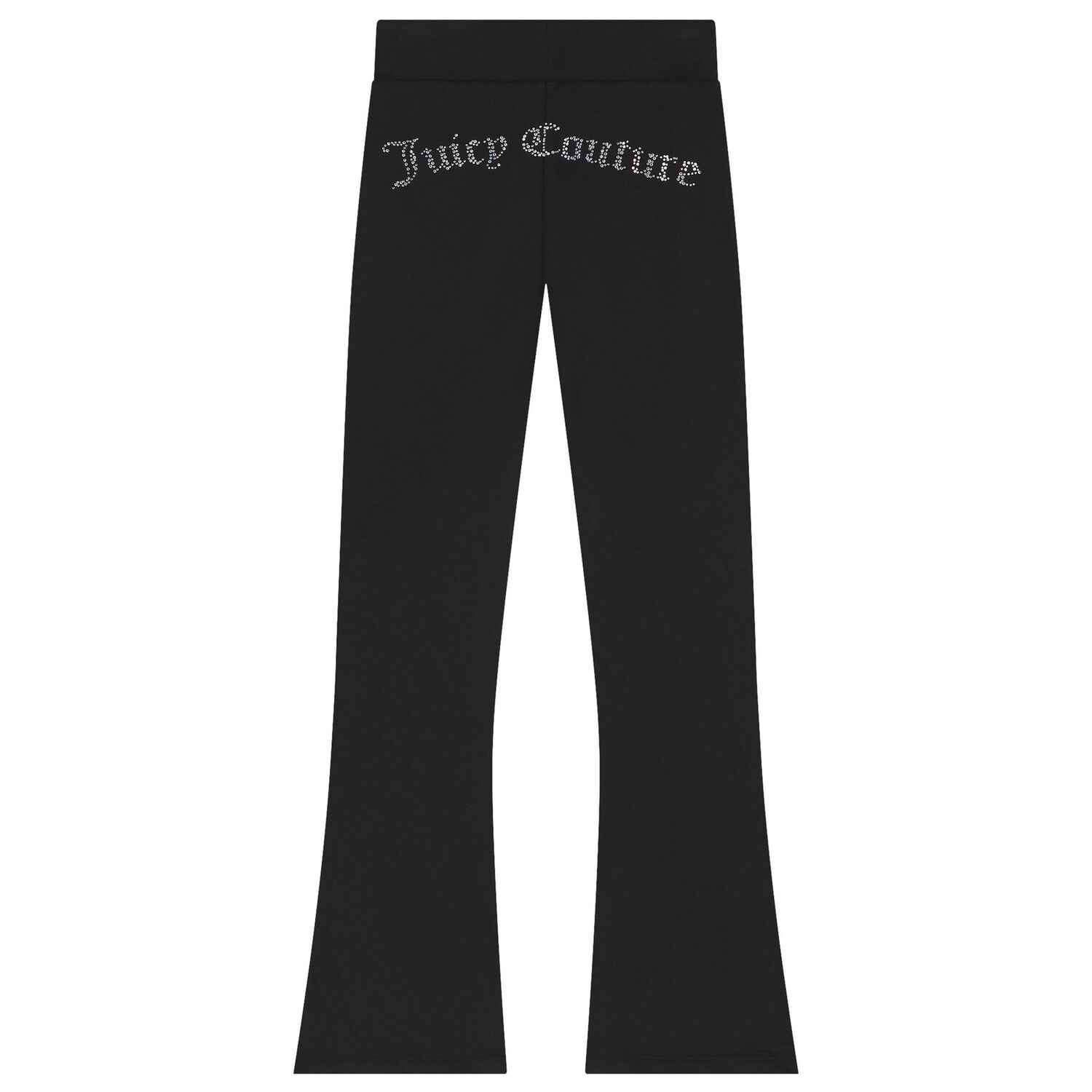 Girls Black Crystal Embellished Diamant&eacute; Logo Flared Leggings, 1, hi-res