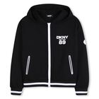 Black Logo Hooded Zip Up Top, 1, hi-res