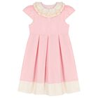 Girls Pink Ruffled Collar Pleated Dress, 2, hi-res