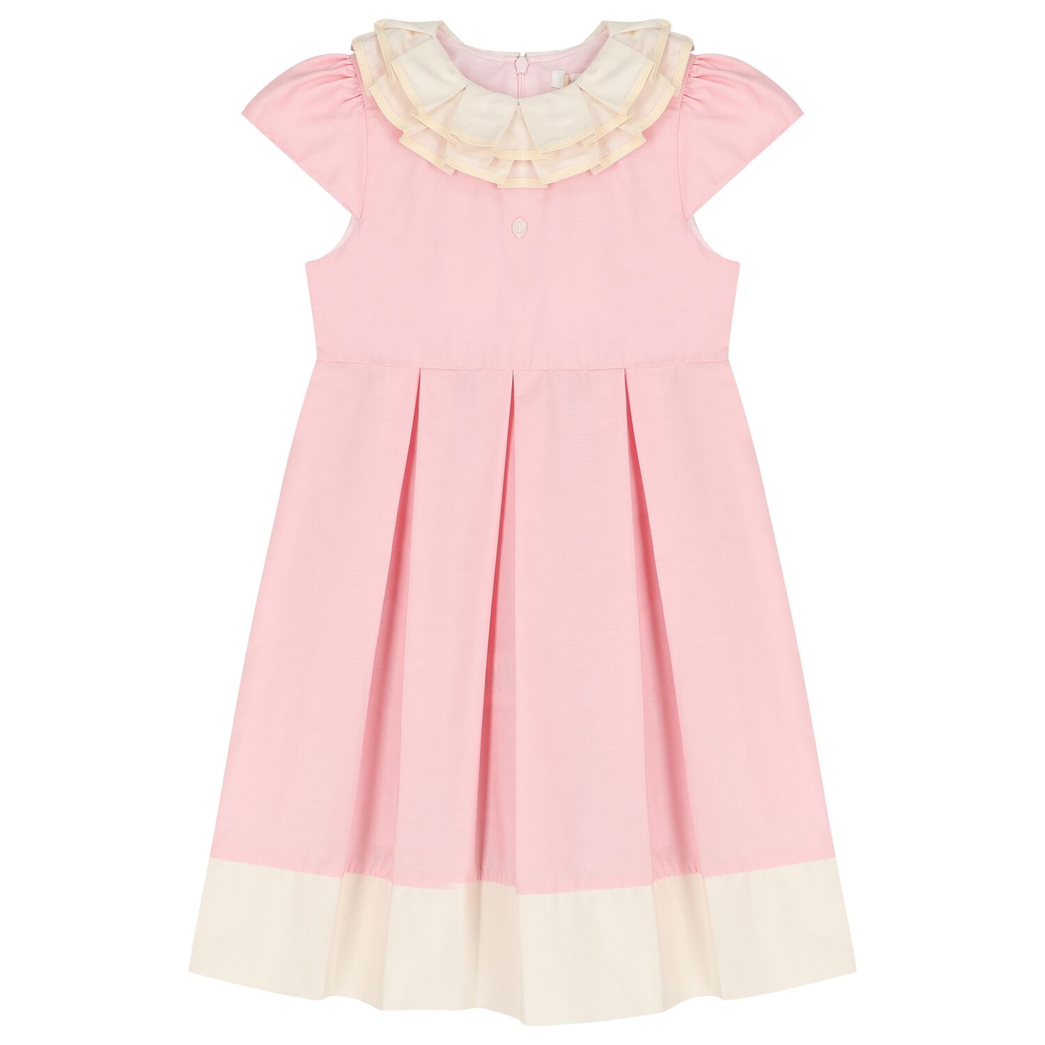Girls Pink Ruffled Collar Pleated Dress, 2, hi-res
