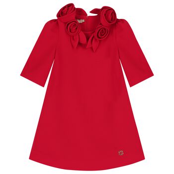 Girls Red Floral Logo Dress