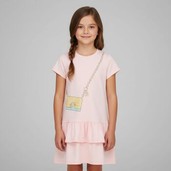 Girls Pink Logo Bag Dress