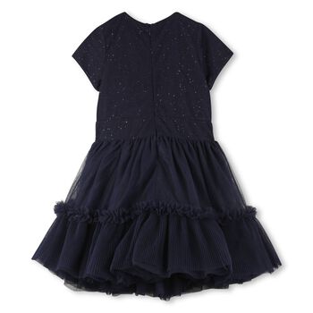 Girls Navy Blue Embellished Tulle Dress
