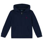 Boys Navy Logo Zip Up Top, 1, hi-res