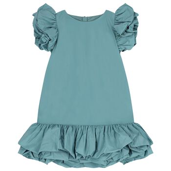 Girls Aqua Ruffled Dress