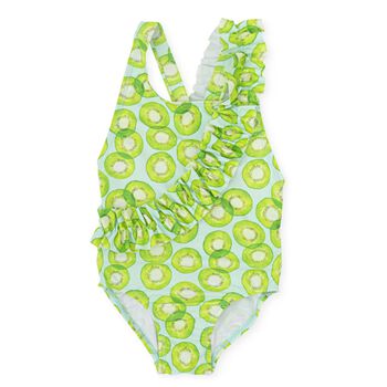 Girls Green Kiwi Ruffled Swimsuit