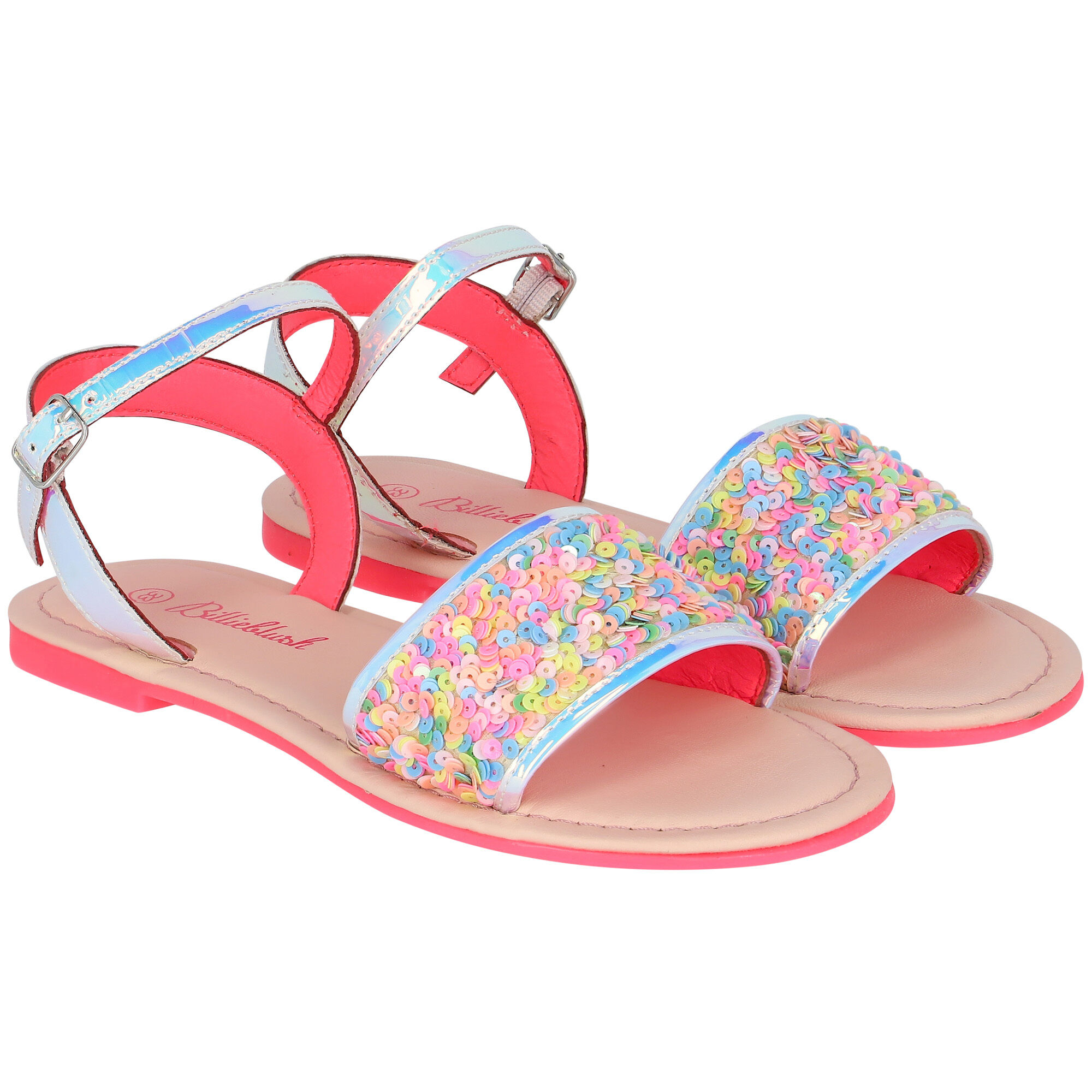 BILLIEBLUSH Girls Iridescent Silver Sequin Sandals Junior Couture