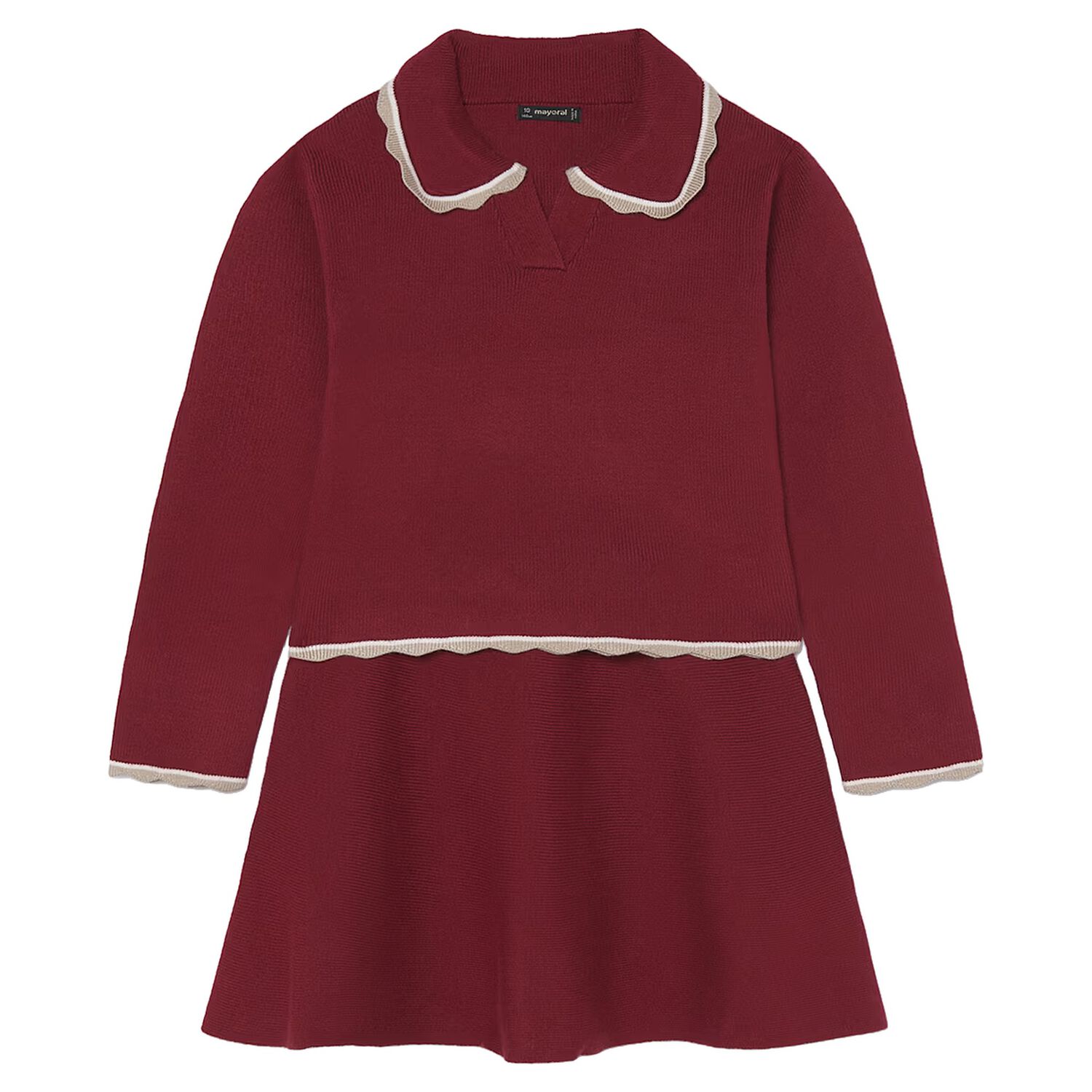 Girls Red Knitted Skirt Set, 3, hi-res