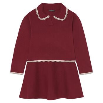 Girls Red Knitted Skirt Set
