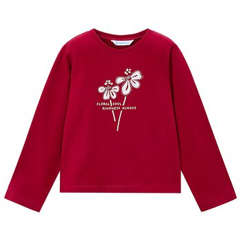 Girls Red Flower Long Sleeve Top