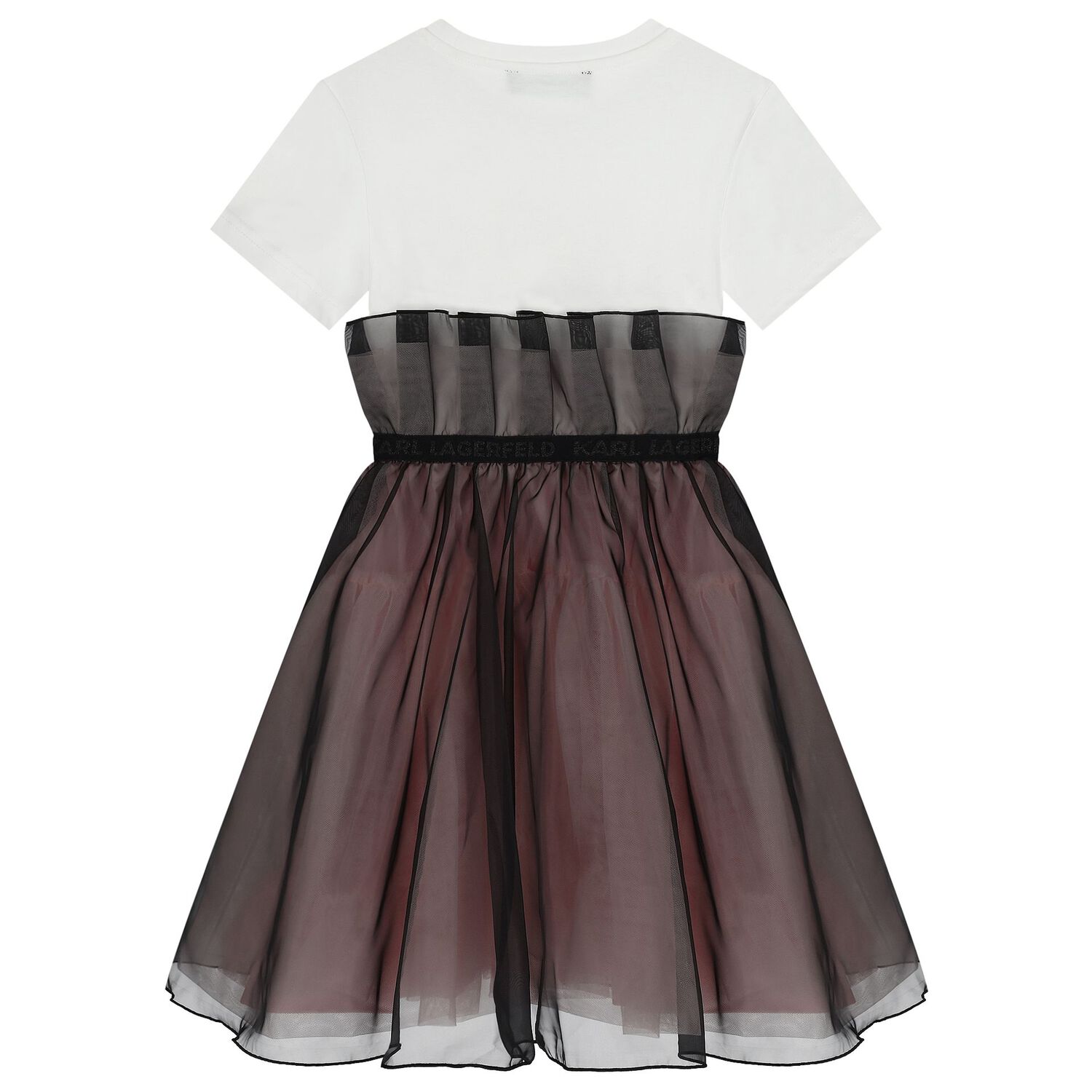 Girls White & Black Organza Dress, 1, hi-res