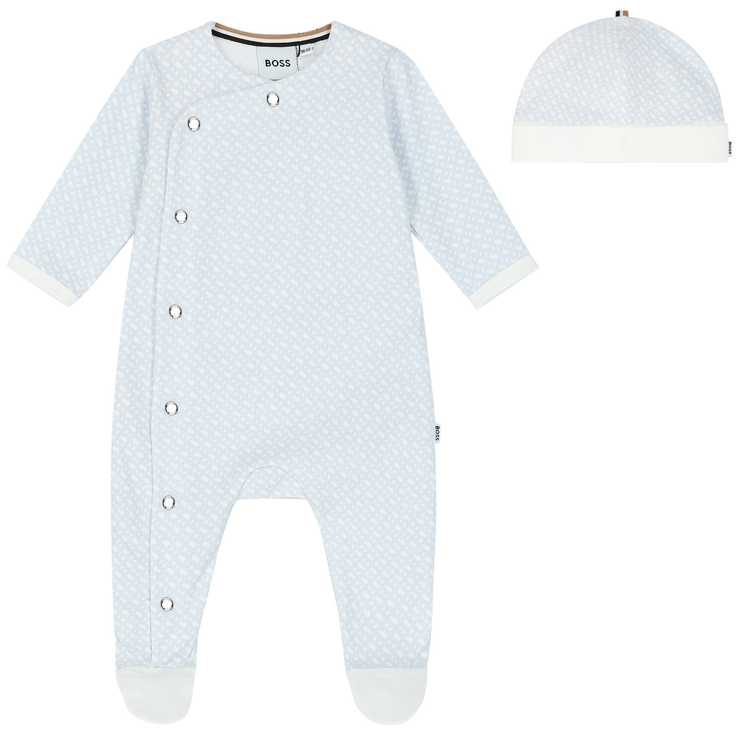 طقم أفرول وقبعة أولاد بالشعار باللون الابيض والازرق, 1, hi-res