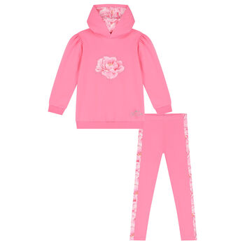 Girls Pink Floral Leggings Set