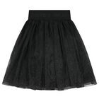 Girls Black Embellished Organza Skirt, 1, hi-res