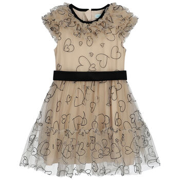 Girls Beige & Black Tulle Dress