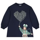 Girls Navy Blue Heart Dress, 2, hi-res