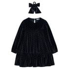 Girls Black Sparkle Velvet Dress Set, 1, hi-res