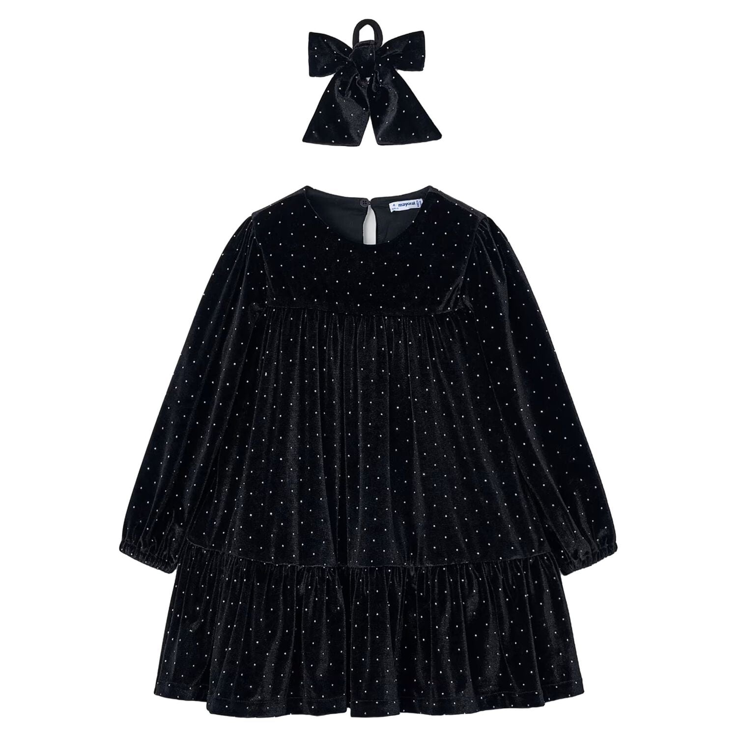 Girls Black Sparkle Velvet Dress Set, 1, hi-res