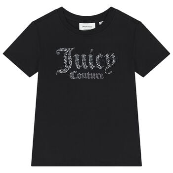 Girls Black Crystal Embellished Diamant&eacute; Logo T-Shirt