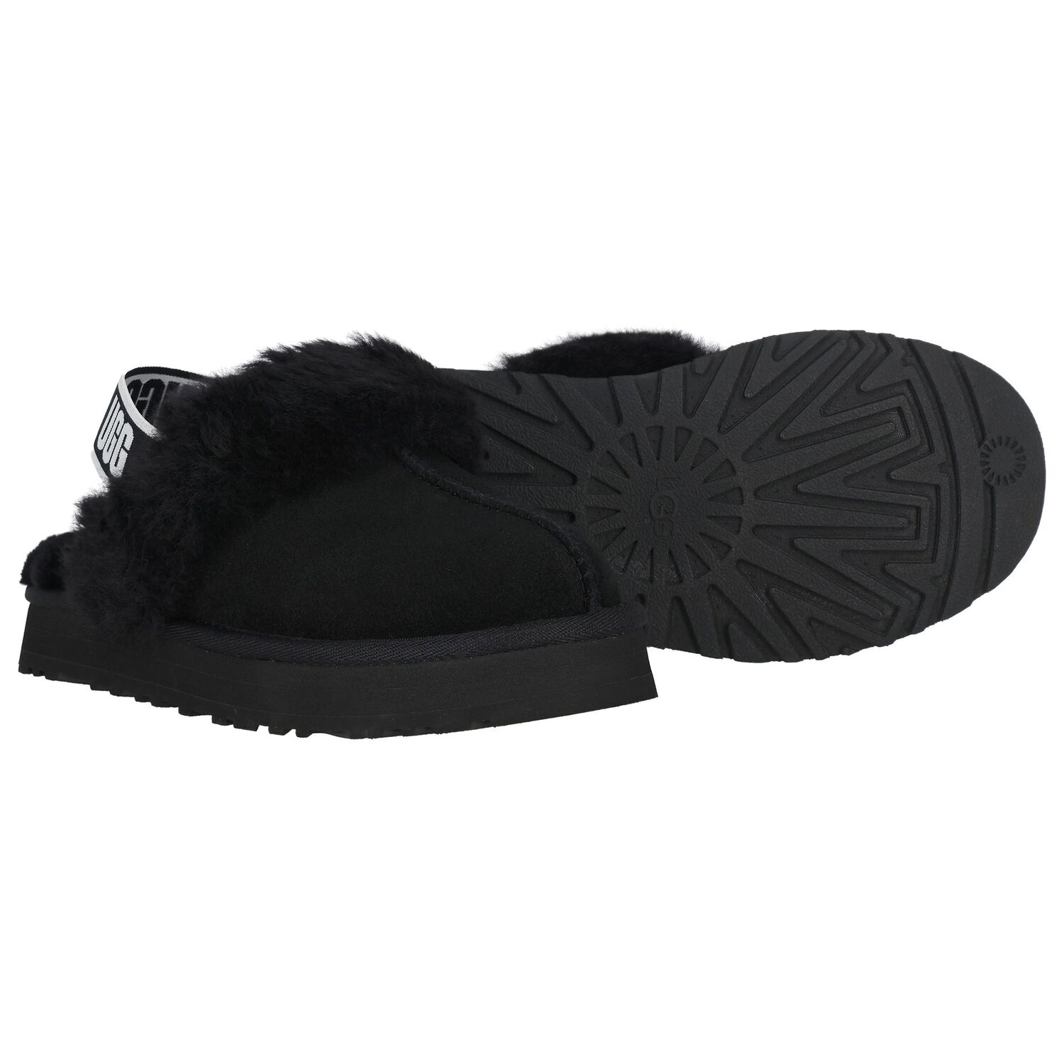 Girls Black Funkette Suede Slippers, 1, hi-res