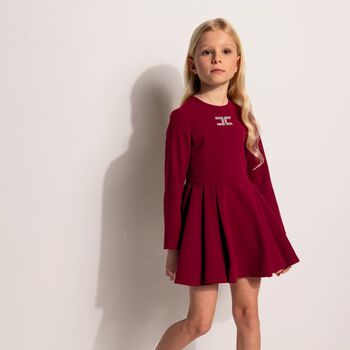 Girls Burgundy Embellished Logo Dress