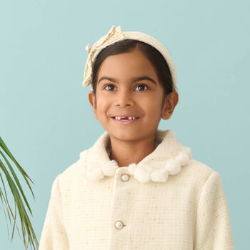 Girls Ivory & Gold Tweed Headband