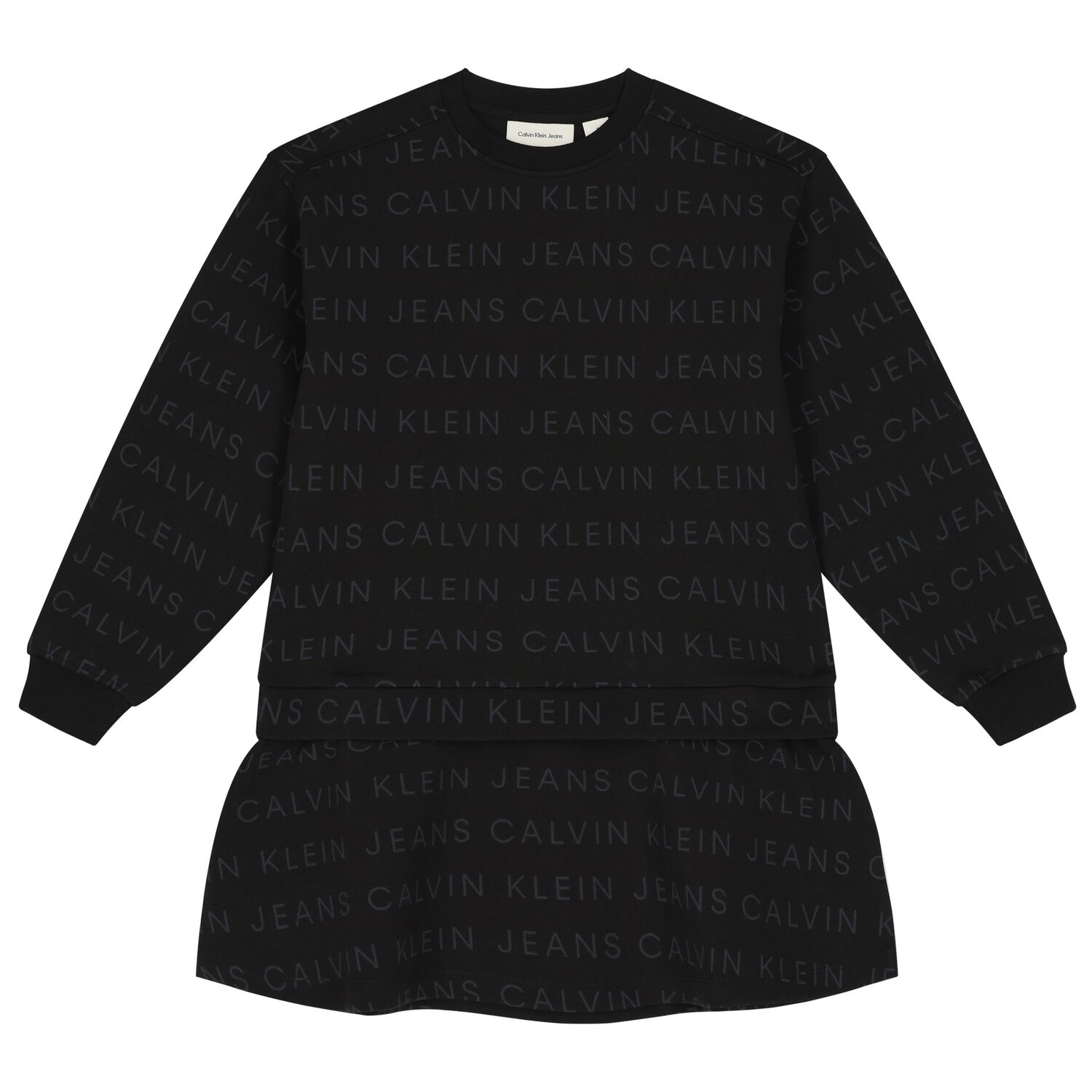 Girls Black Logo Dress, 1, hi-res