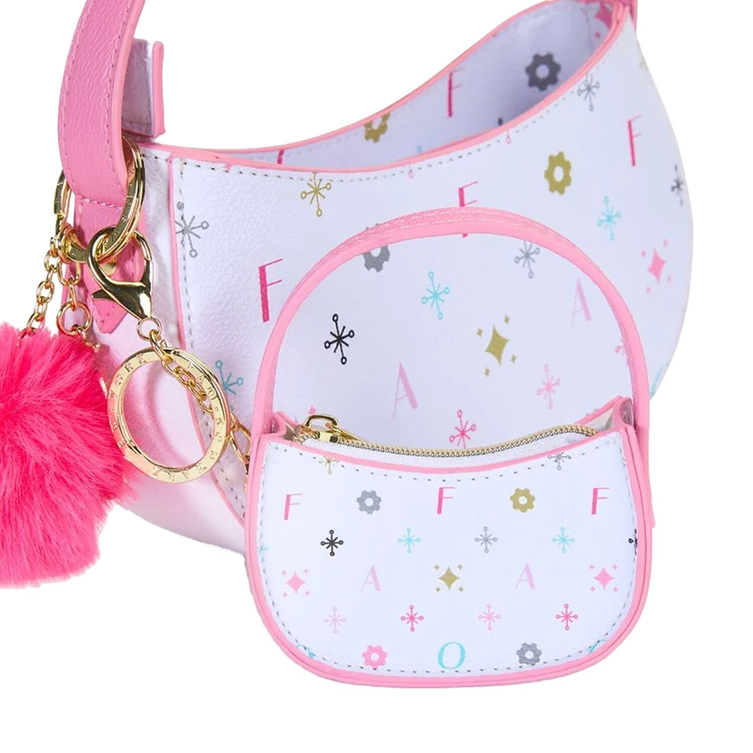 Girls White & Pink Mini Handbag Keychain ( 10CM ), 1, hi-res