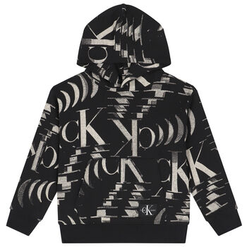 Boys Black Logo Hooded Top