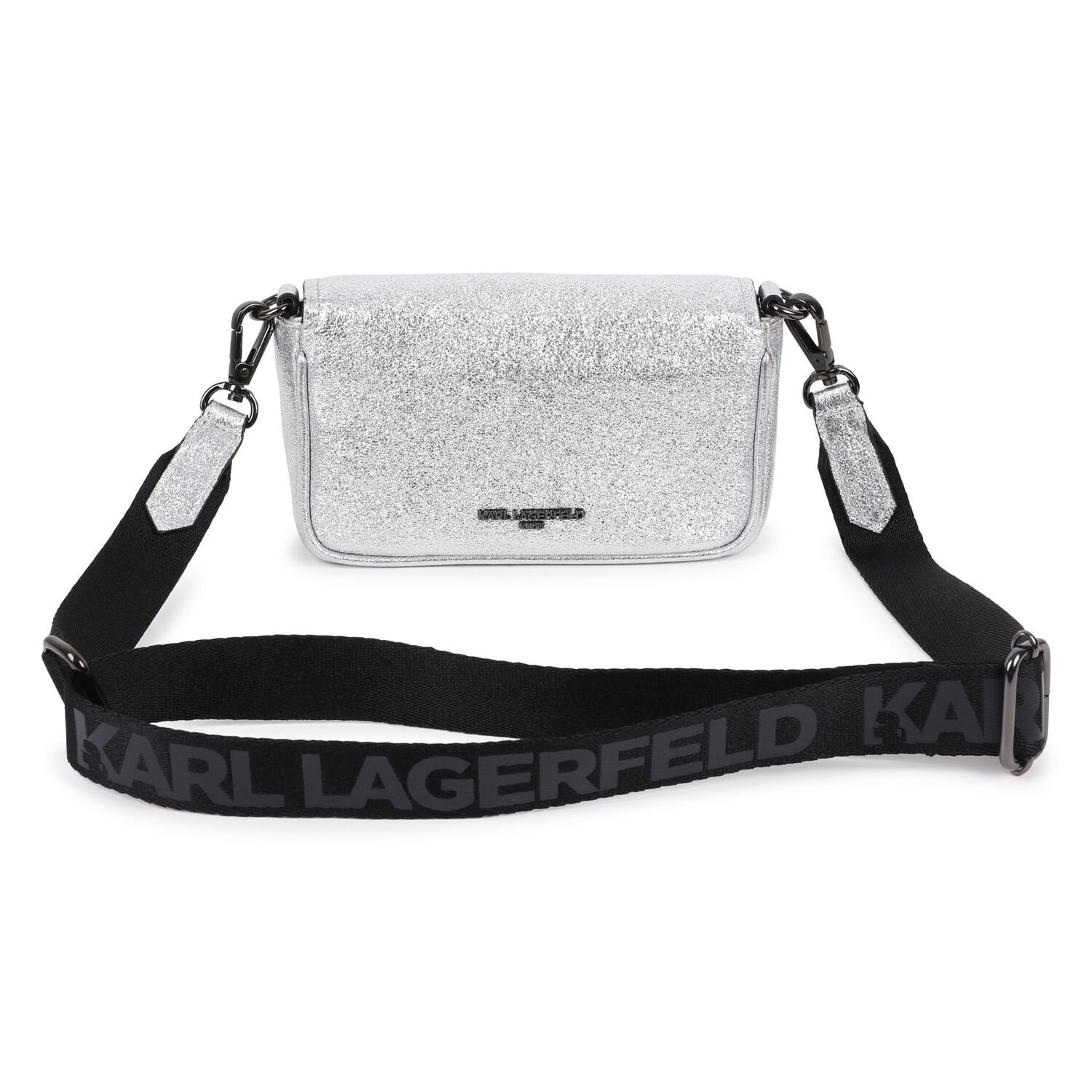 Girls Metallic Silver Ikonik Karl Logo Handbag, 1, hi-res