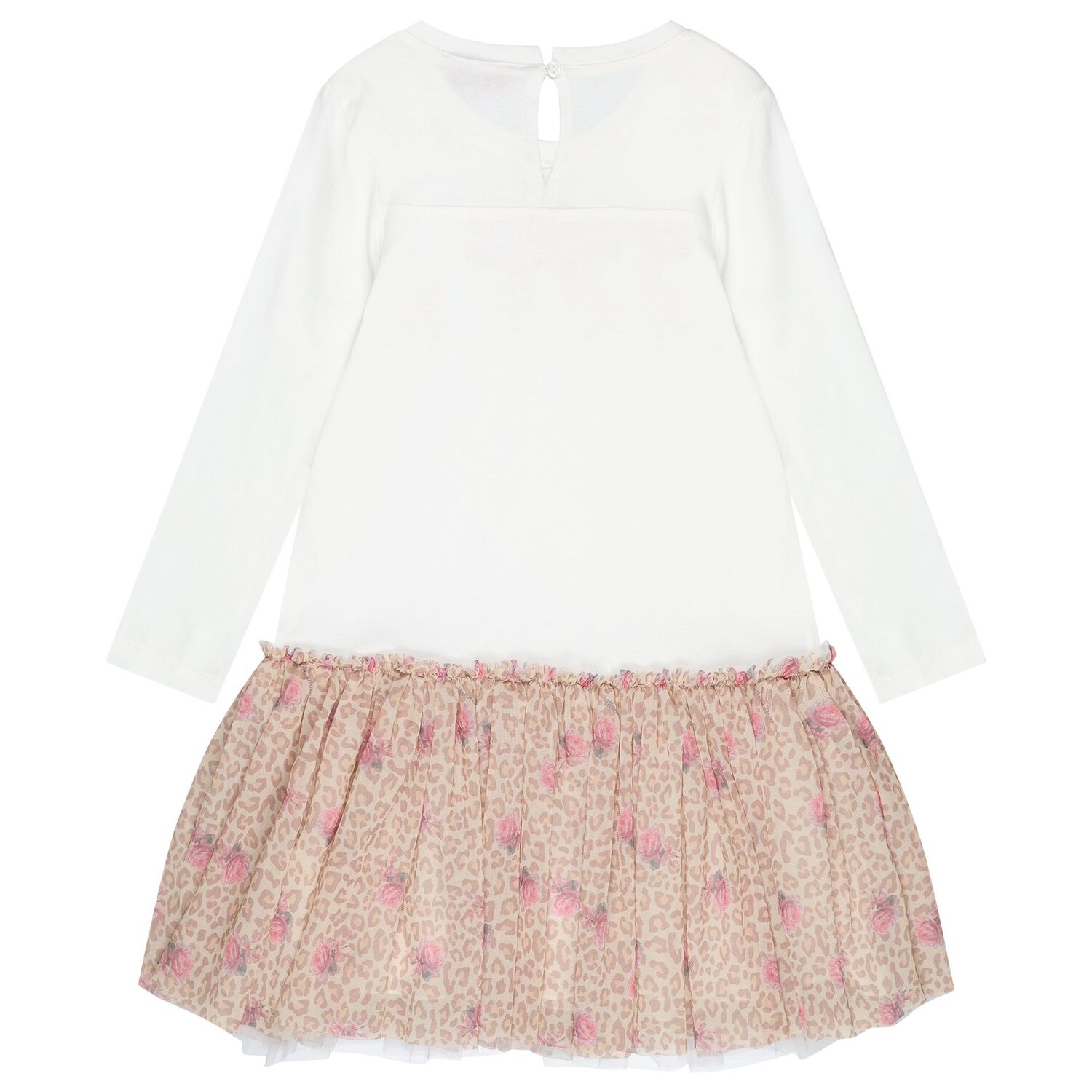 Girls Ivory & Beige Bow Tulle Dress , 1, hi-res